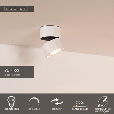 Lucide YUMIKO - Spot plafond - Ø 7,8 cm - LED Dim. - 1x10W 2700K - Blanc